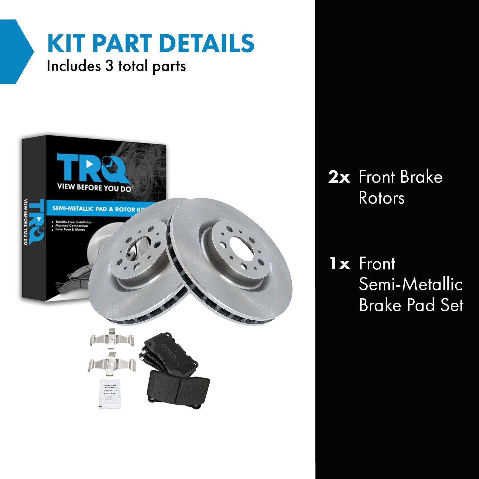 Trq Front Brake Pad & Rotor Kit Brake Pads Brake Rotor Semi-Metallic Compatible With 2004-2007 Volvo S60 V70
