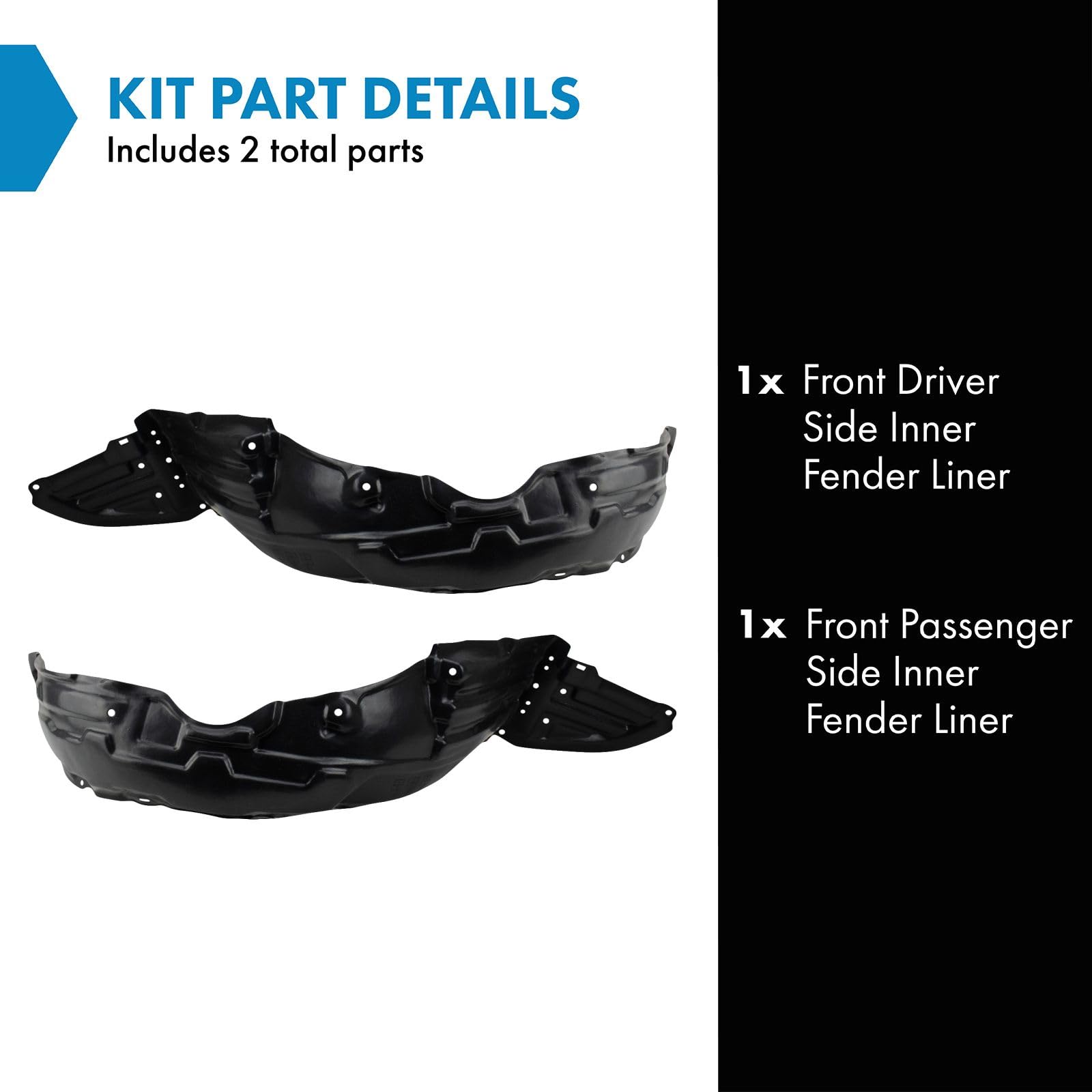Trq Front Inner Fender Liner Set Compatible With 2005-2010 Scion Tc Sc1248105 Sc1249104
