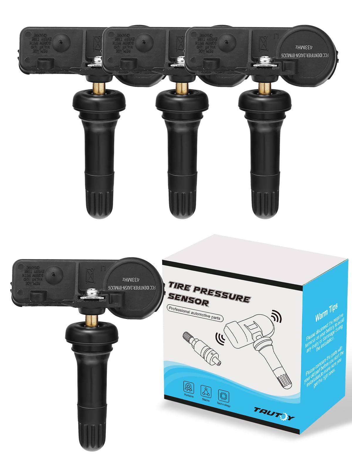 TAUTOY TPMS Sensor,433Mhz Tire Pressure Monitoring Sensor Fit for Chrysler Jeep Dodge Ram Replace# 56029398AB (4-Pack)