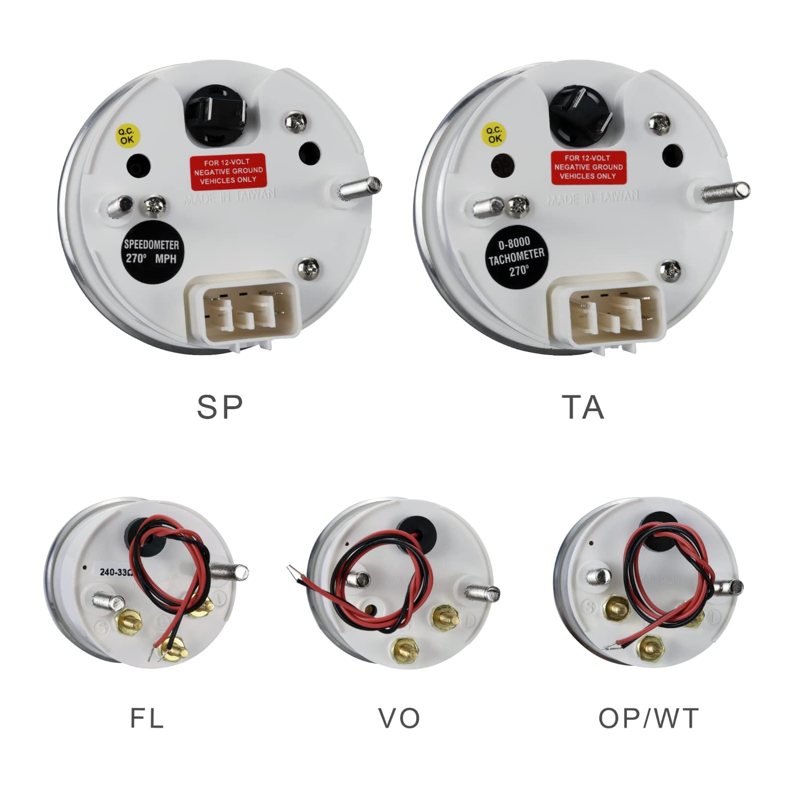 MOTOR METER RACING Classic 6 Gauge Set with GPS Electrical Speedometer Digital Odometer White Dial Red Needle Light Bulb Illumin
