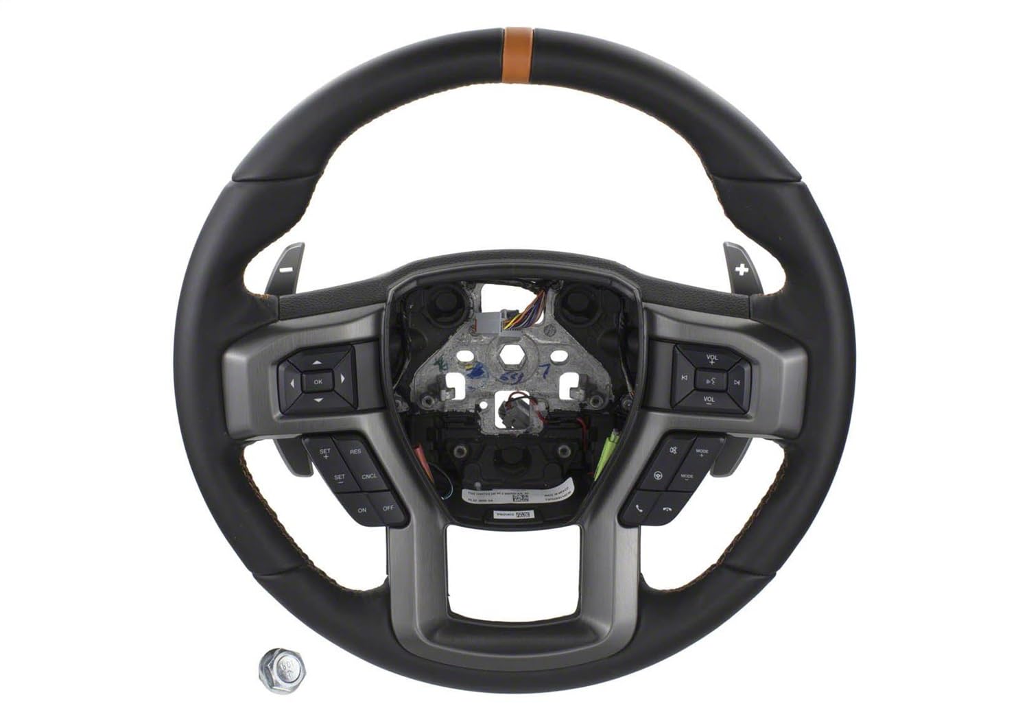 Ford Performance Parts M-3600-F15ROR Steering Wheel Kit; Raptor Style; Black Leather w/Orange Stitching/Orange Sightline; Incl. 
