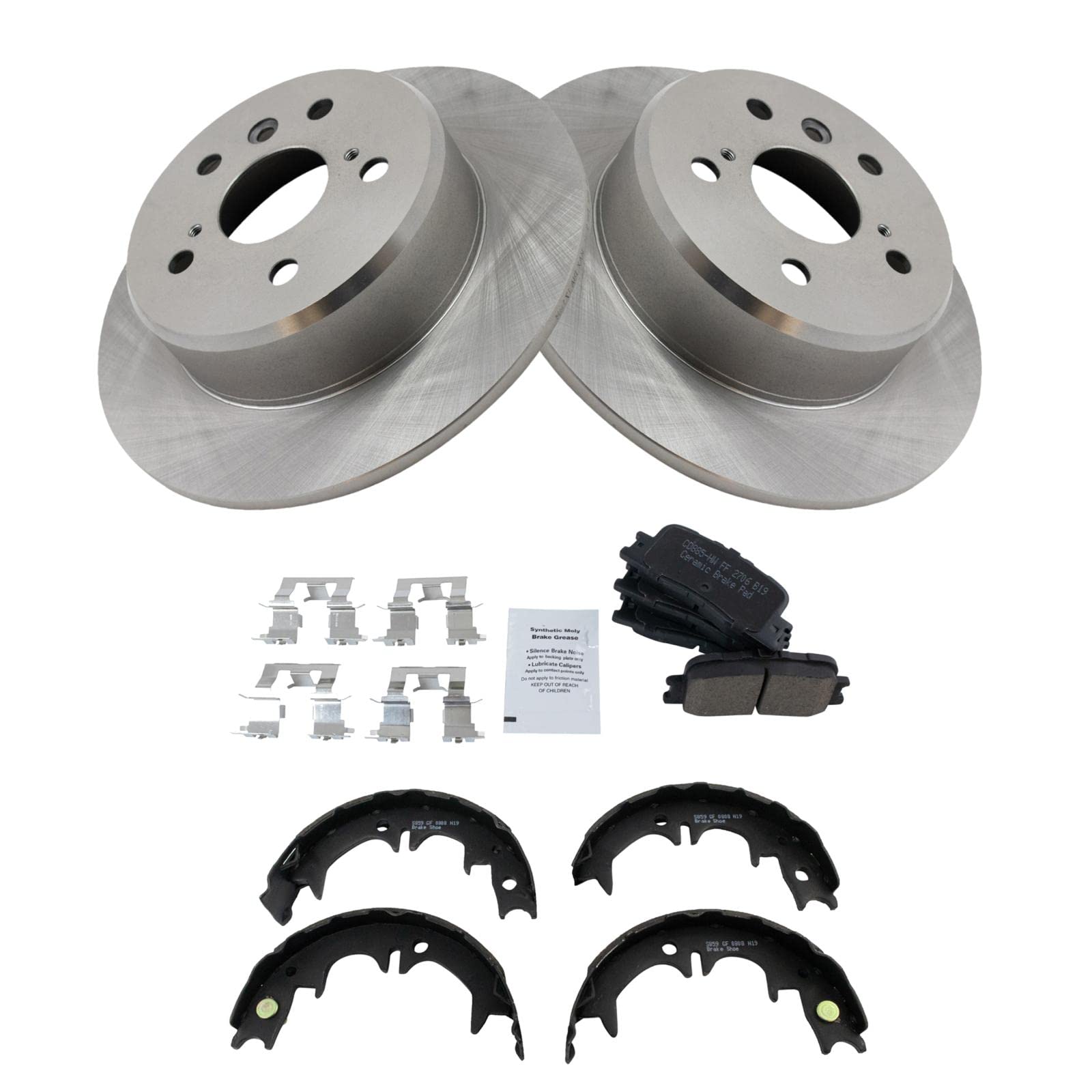 Trq Rear Brake Pad & Rotor Kit Brake Pads Brake Rotor Parking Brake Shoe Set Ceramic Compatible With 2001-2003 Toyota Highlander