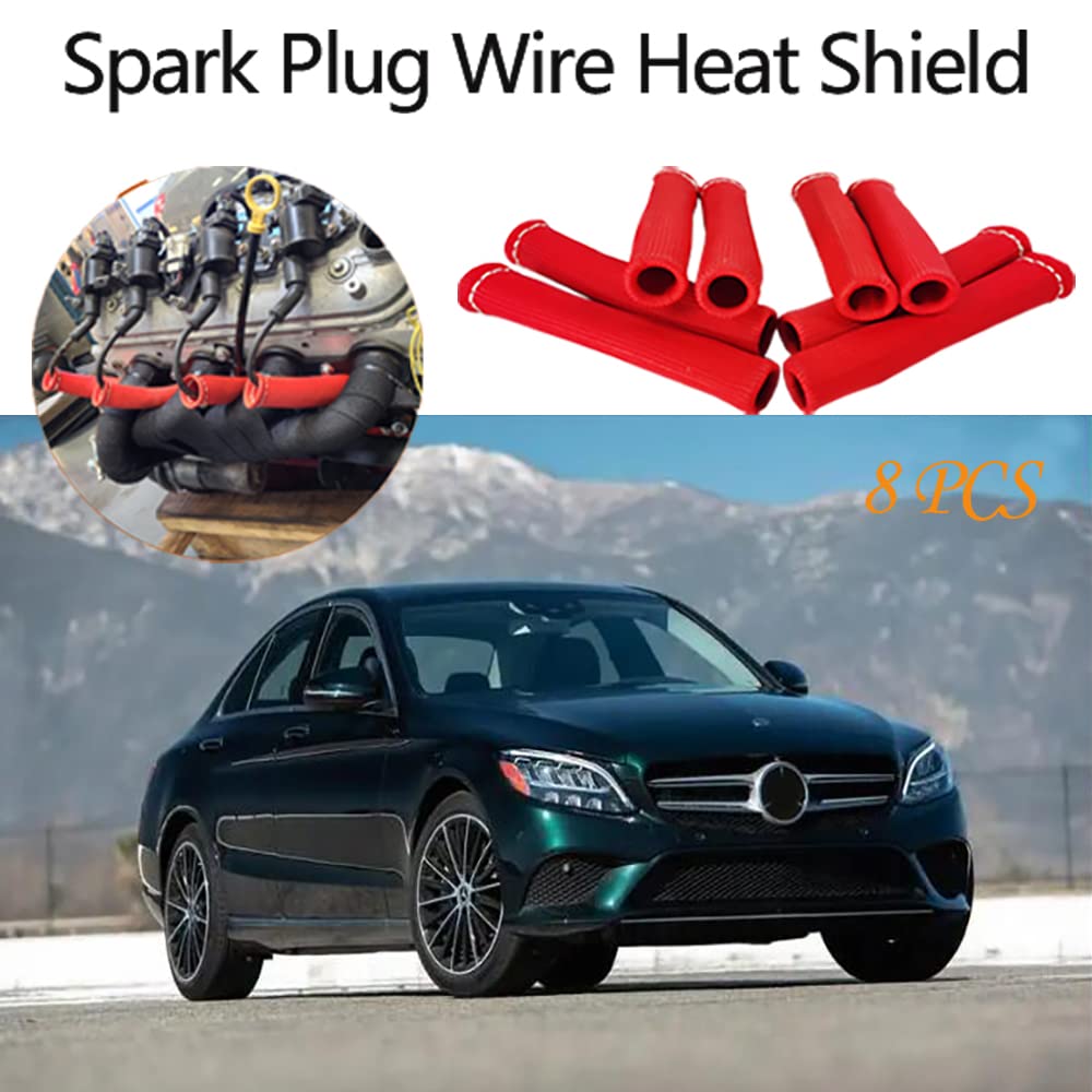 Spark Plug Wire Boots Thermal Protection Insulator Sleeve, 1200 Degree Heat Shield Cover Wrap 6 Inch For Car Truck 8Pcs(Red)