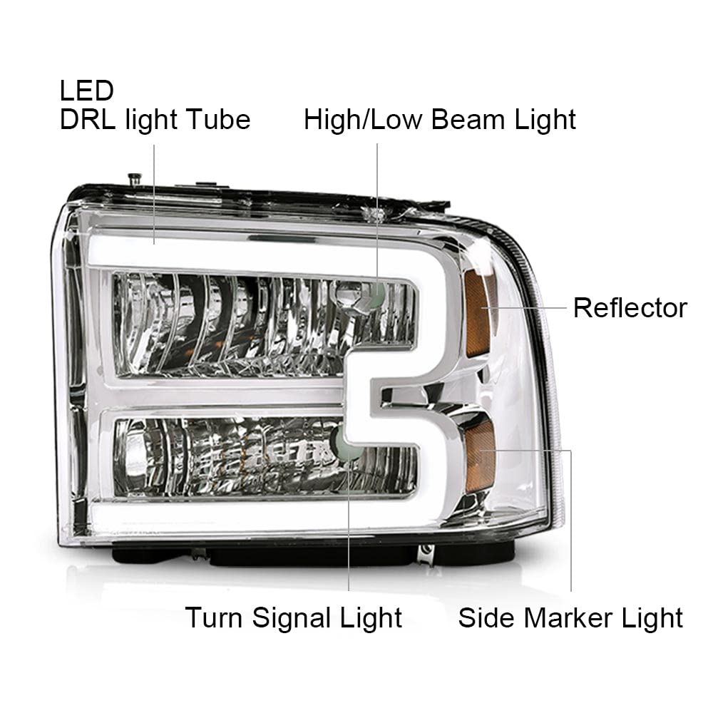 Pit66 Led Headlight Assembly Compatible With 2005-2007 Ford F250 F350 F450 F550 Super Duty/ 2005 Excursion,(Not Fit Sealed Beam