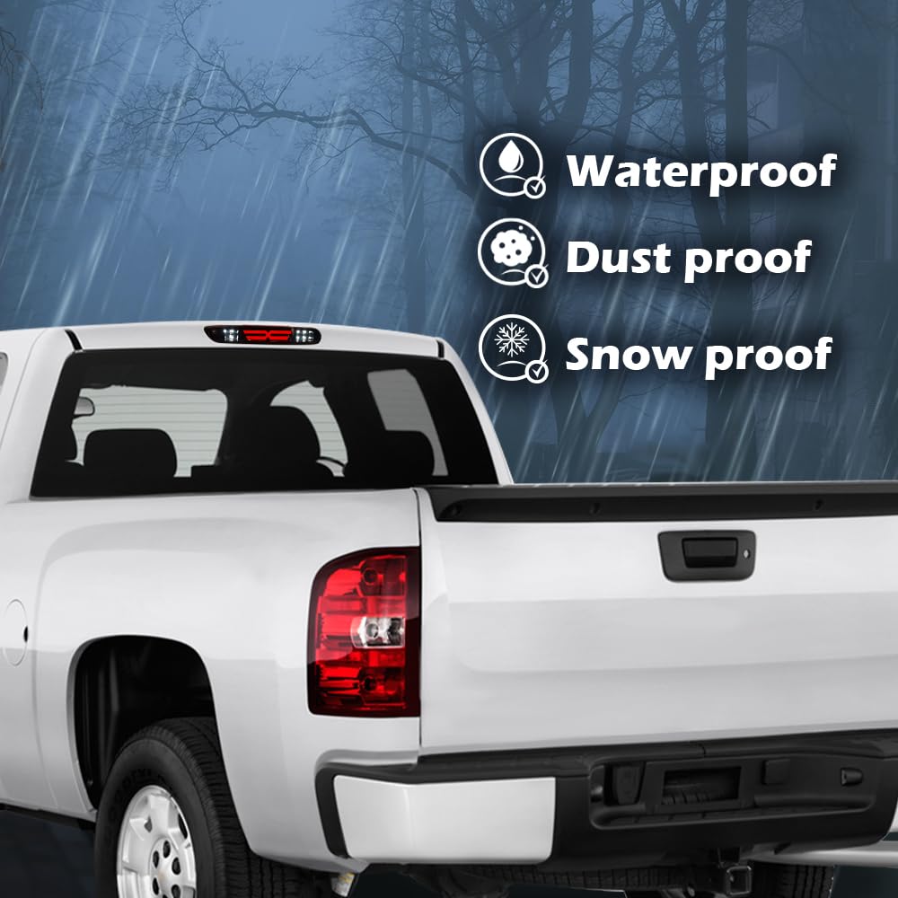 Cheda Rear Third Brake Lights, Compatible With 07-14 Chevy Silverado/07-14 Gmc Sierra/Compatible With 09-10 H-Ummer H3T, Smoky L