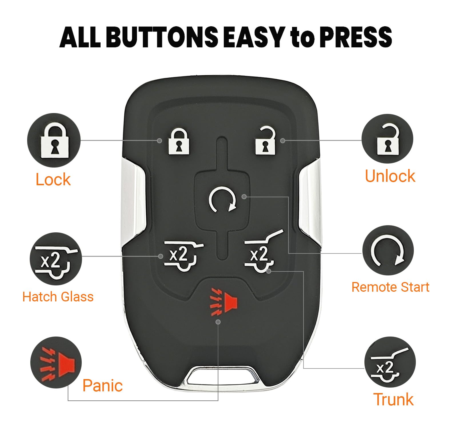 Smart Replacement Key Fob Cover Fit For 2014-2020 Gmc Yukon Chevy Suburban Tahoe Keyless Entry Remote Key Fob Shell