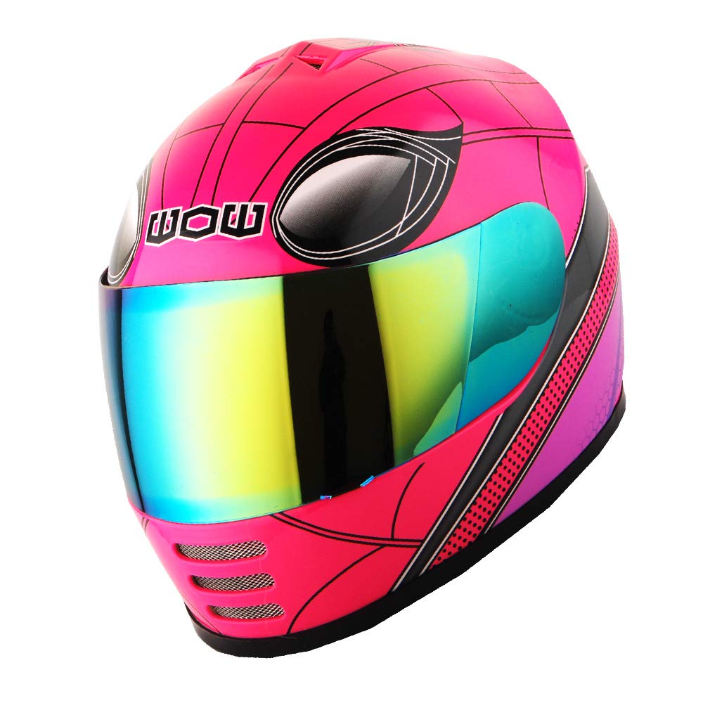 Wow Motorcycle Full Face Helmet Street Bike Bmx Mx Youth Kids Spider Pink