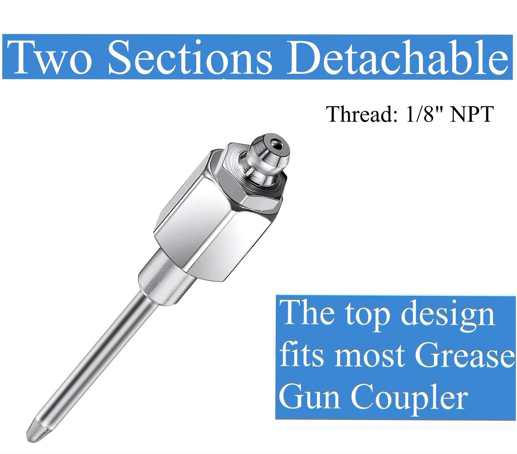 OKYOUK Worlds Smallest Grease Gun Coupler Kit, Leak-Proof, Fits All 1/8'' NPT Grease Guns - Includes 90 Adapter, Injector Needle