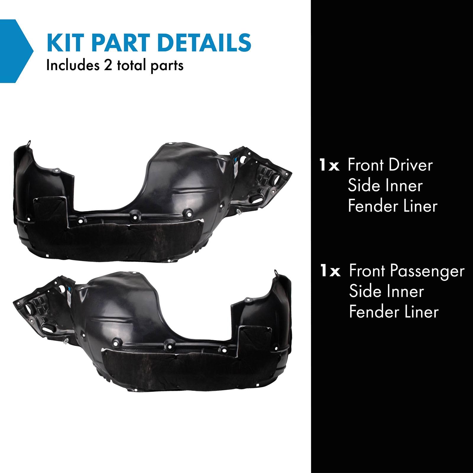 Trq Front Inner Fender Liner Set Compatible With 2020-2021 Honda Civic Ho1248193 Ho1249193