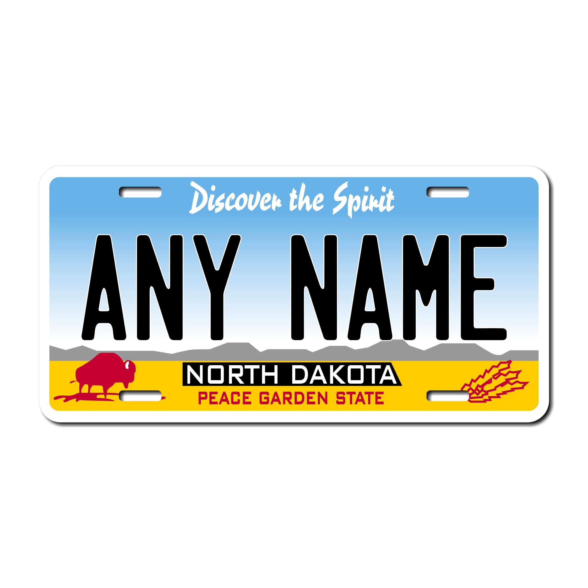 Personalized North Dakota License Plate 6 '' X 12 '' (Inches) Aluminum. Add Your Name, Text Or Numbers.Full Size Novelty Plate -