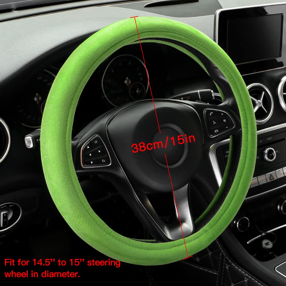 Otostar Soft Velvet Steering Wheel Cover, Universal Luxury Steering Wheel Protector Car Interior Accessories 15 Inch (Green)