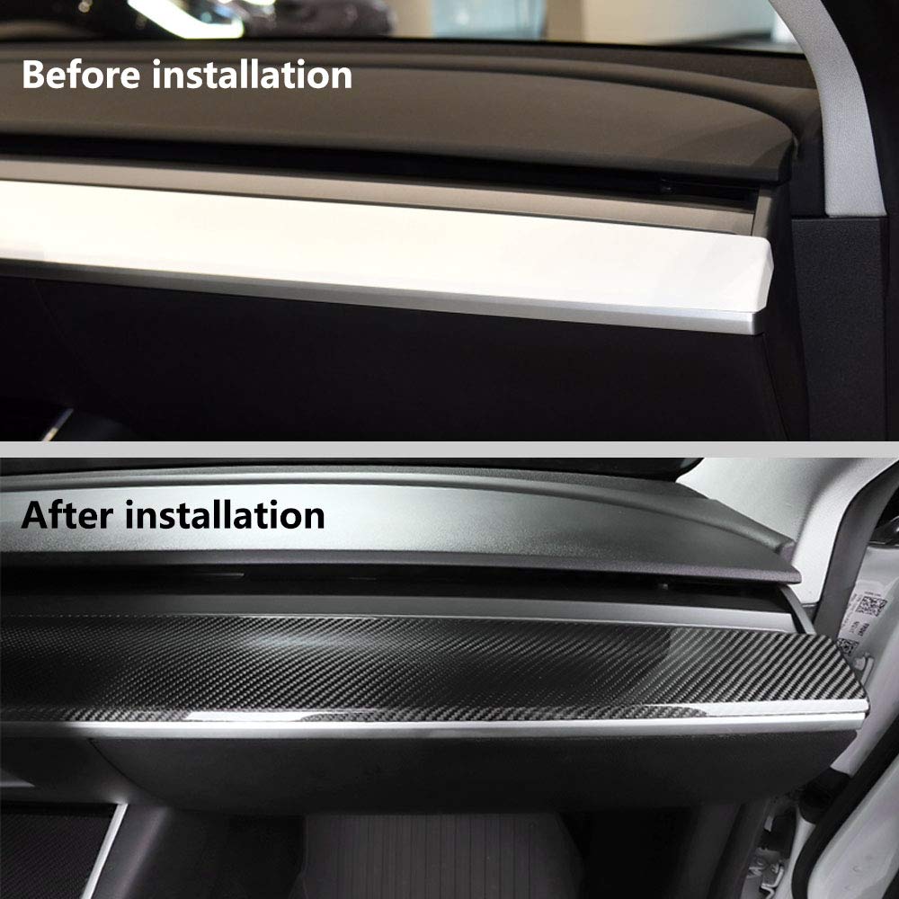 Justautotrim 2Pcs/Set Carbon Fiber Look Central Control Dashboard Panel Trim For Tesla Model 3 Model Y 2017-2023