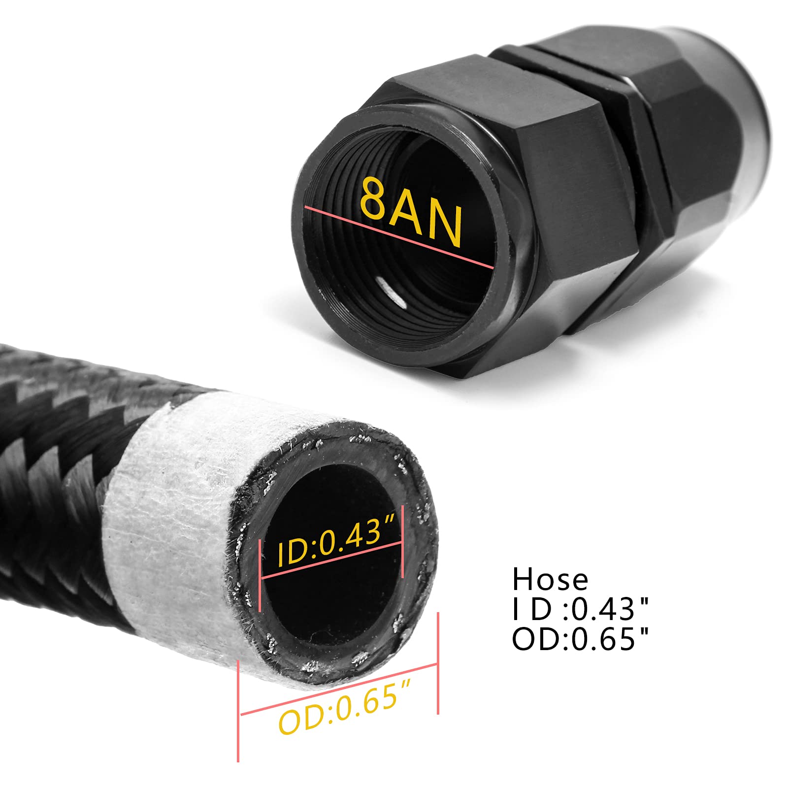 Shineyoo 8An Straight End Fitting 4 Pcs For Braided Fuel Oil Gas Line Hose End 8 An Fittings Aluminum Black