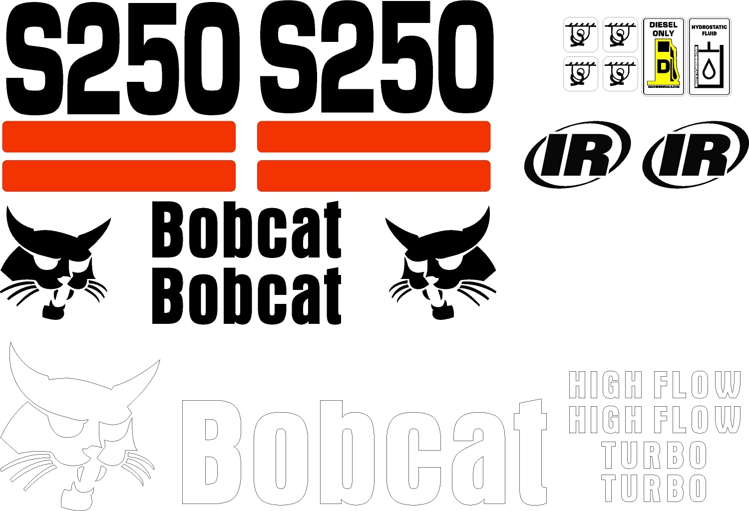 Excavator S250 Fits Bobcat Decal Set Whole Machine Turbo High Flow