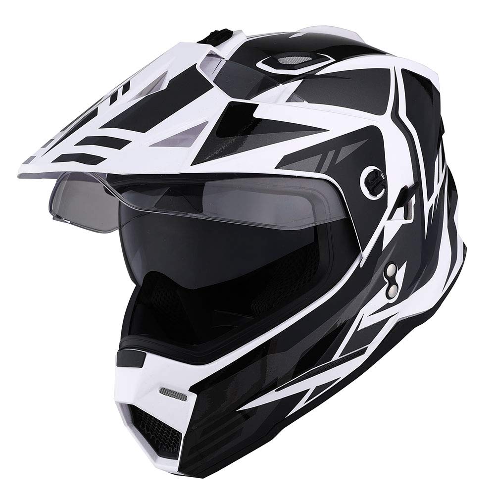 1Storm Dual Sport Motorcycle Motocross Off Road Full Face Helmet Dual Visor Storm Force Black, Size Medium