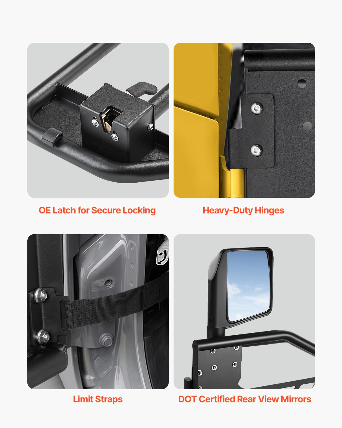 VEVOR Jeep Tube Doors, 2-Door, Hunting Style Jeep Tubular Door with Heavy-Duty Hinges & OE Latch, Jeep Doors with Rear View Mirr