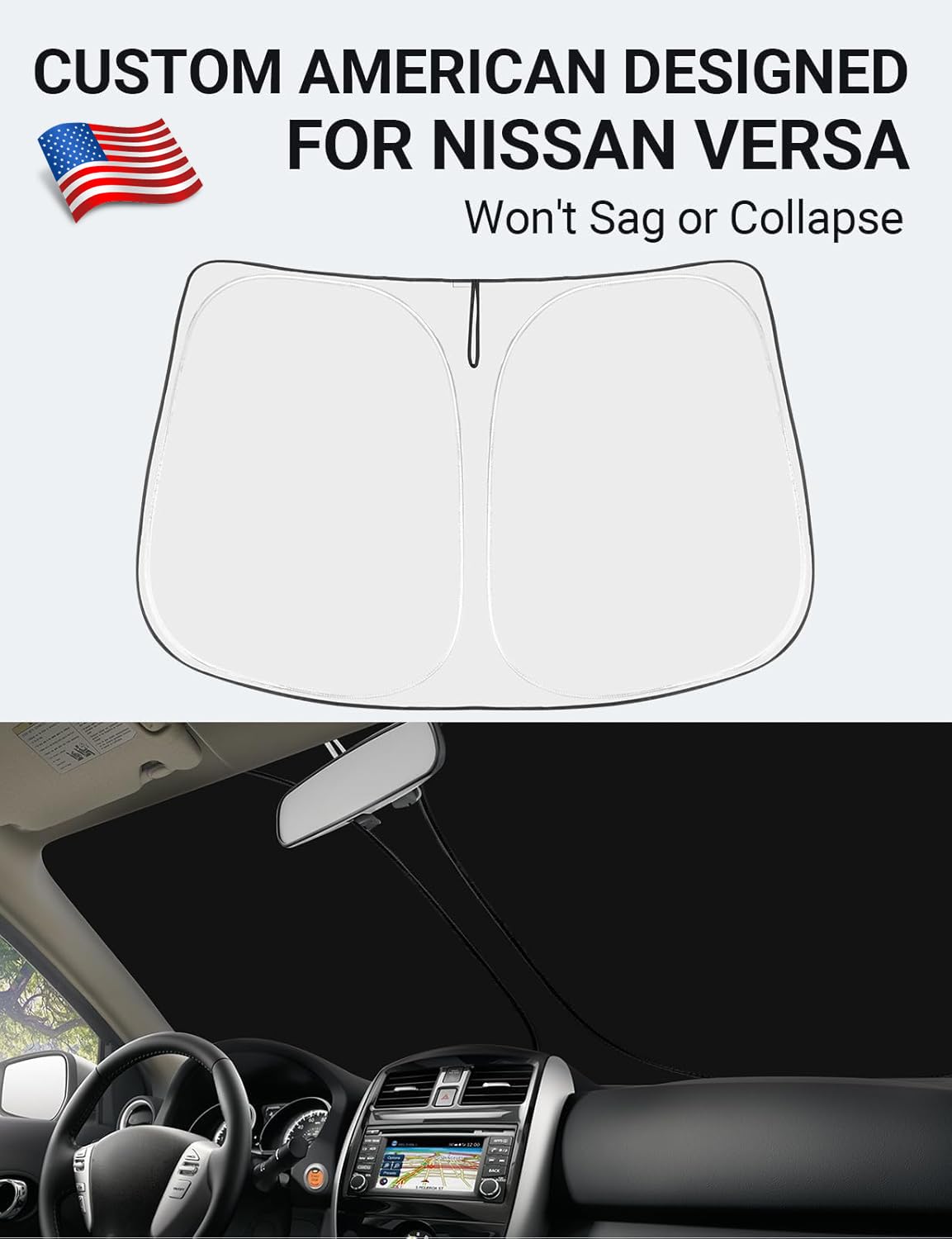 Proadsy Front Windshield Sun Shade Foldable Sunshade Protector Custom Fit 2015-2019 Nissan Versa Sedan Accessories 2025 Upgrade