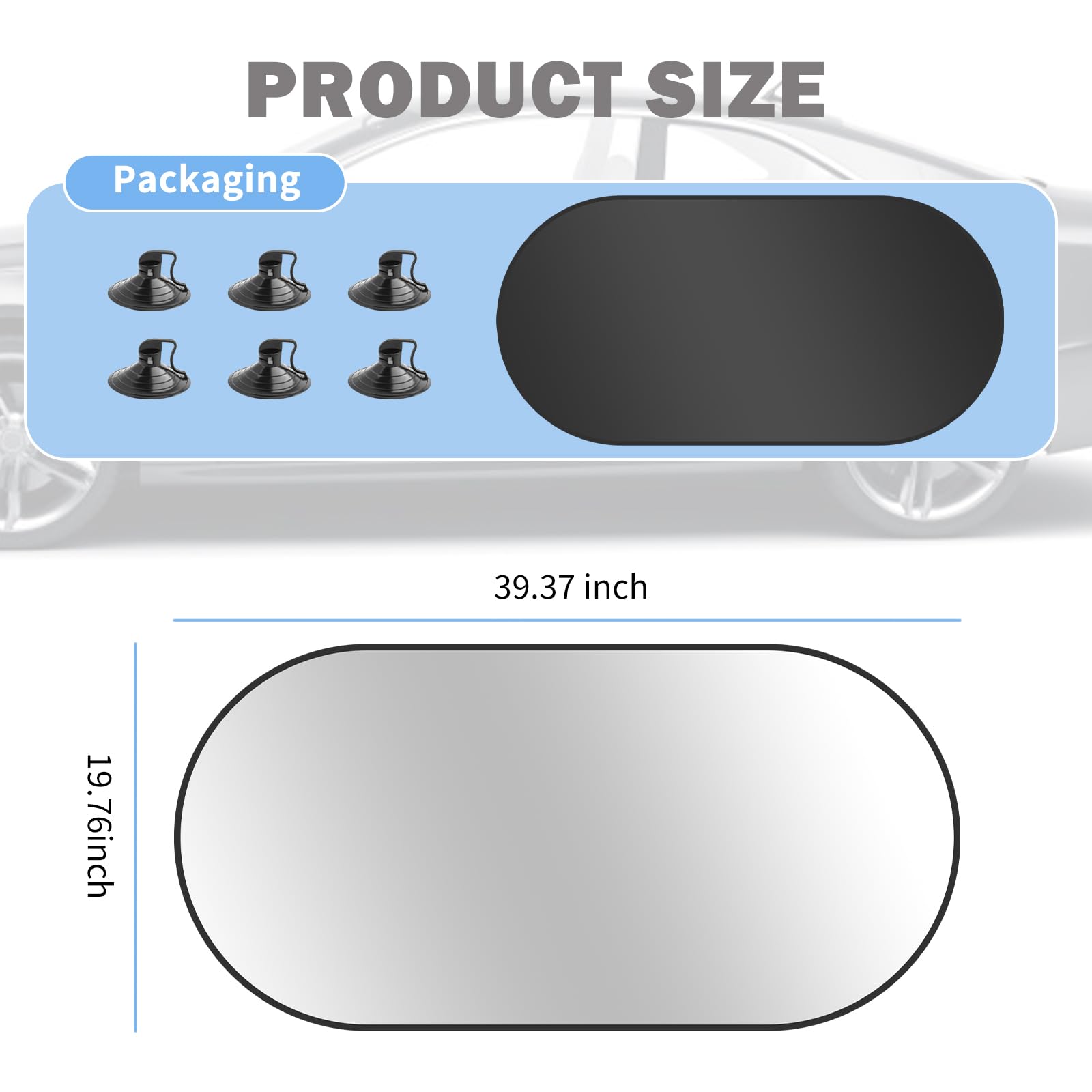 39.37x19.76 Car Rear Window Sun Shade,Foldable Car Window Shades with 6 Suction Cups for Blocking Sunlight,210T Titanium Silver