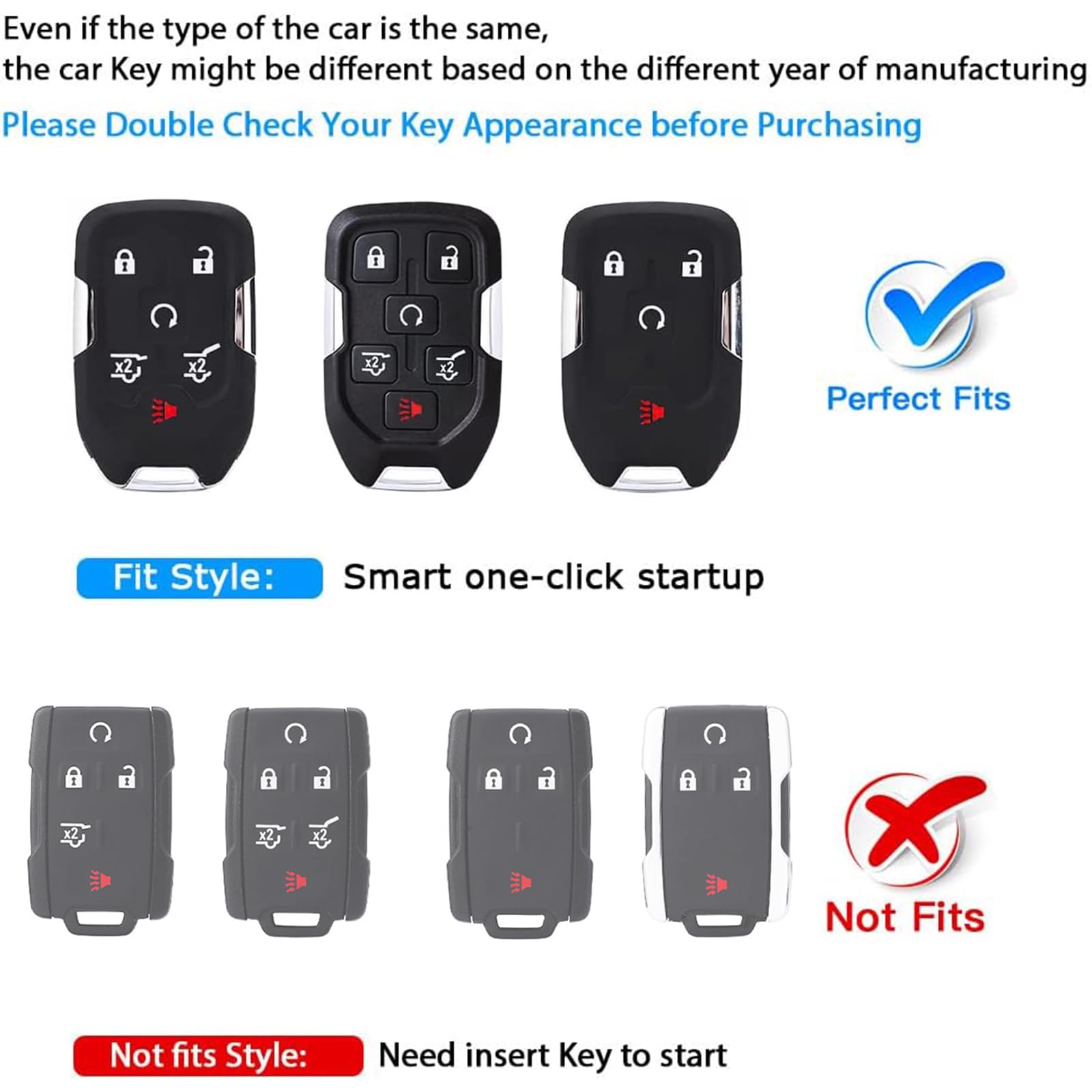 QBUC for GMC Key Fob Cover with Keychain,6 Button Soft TPU Key Shell Case Fit for 2017-2021 Silverado Tahoe GMC Acadia Sierra Te