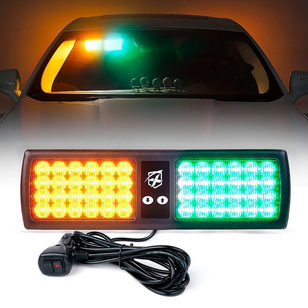 Xprite Amber Green 48Led Visor Strobe Flashing Lights Interior Windshield Sunshield Emergency Warning Lights For Police Voluntee