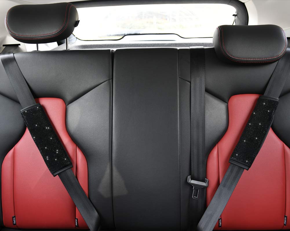 Valleycomfy Bling Steering Wheel Cover, Waterproof Diamond Floor Mats Sparkling 9-Pack Rhinestone Car Accessories For Women (Bla