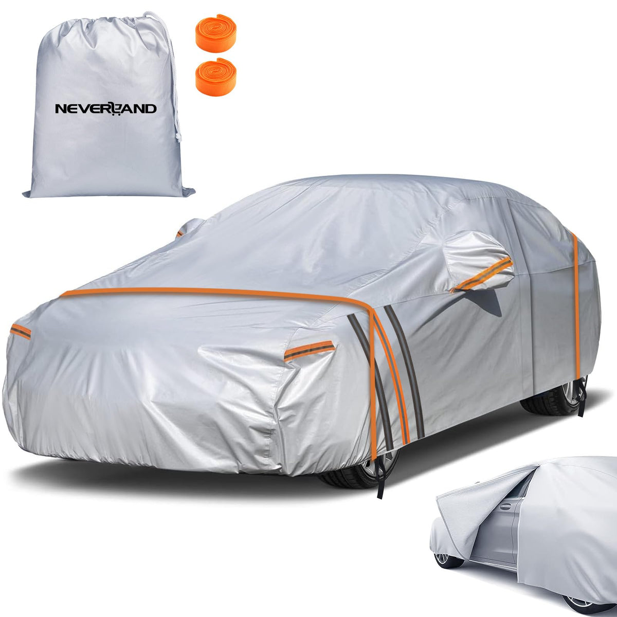Neverland Sedan Car Cover 300D Waterproof Heavy Duty All Weather Protection Snow Anti-Uv Windproof Outdoor Full Car Cover With R