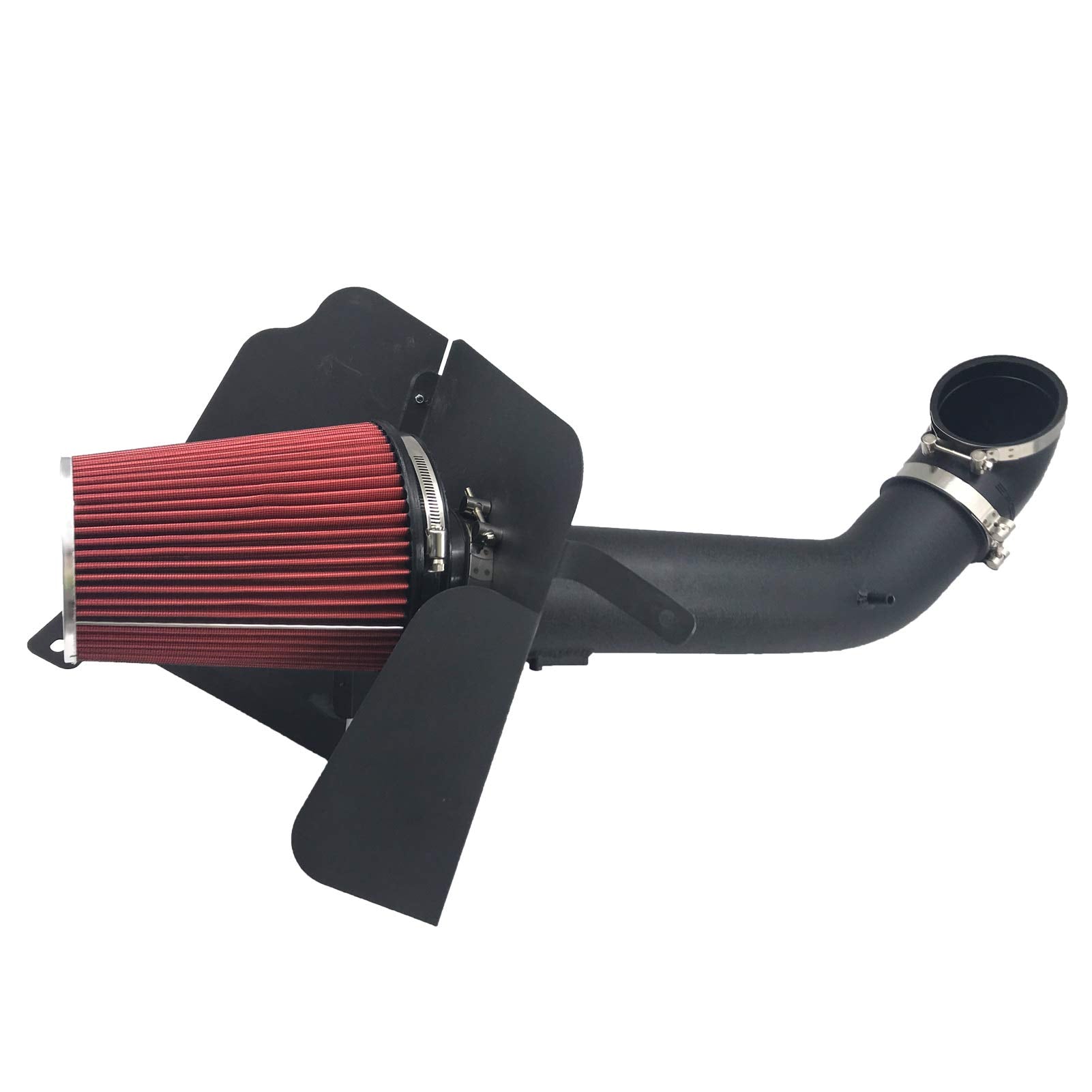 4 Inch Cold Air Intake & Heat Shield For 09-14 Silverado 1500 Gmc Sierra 1500 Yukon Cadillac Escalade Esv Ext (Black Tube & Red