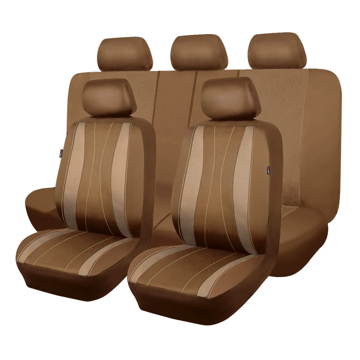 Flying Banner Car Seat Covers Full Set Faux Leather Air Mesh Breathable Man Lady Airbag Compatible Rear Bench Split 40/60 50/50 60/40 Truck Pick Up (Full Set - Low Back, Solid Beige)