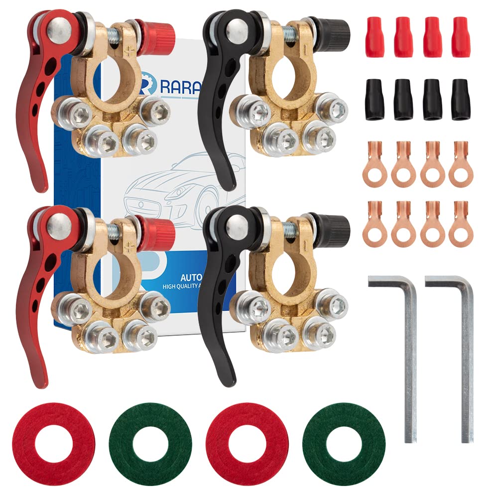 4 Pcs Military Spec Battery Terminal Connectors Top Post Kit With Cover,Copper Lugs,Heatshrink And Post Washer