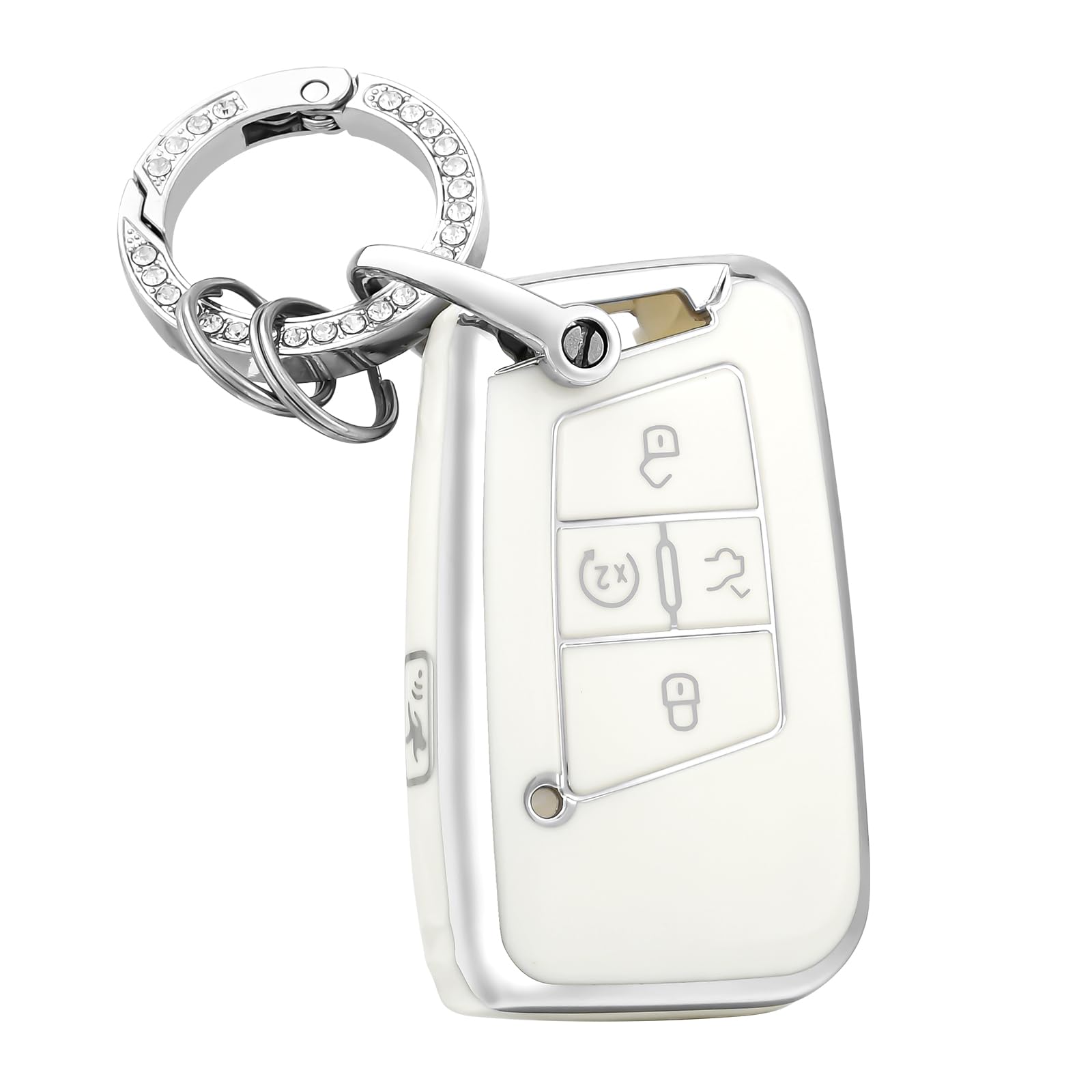 OFFCURVE Key Fob Cover with Keychain for Volkswagen Special Key Fob Case Cover Holder for 2018-2022 VW Atlas Golf Alltrack Atlas