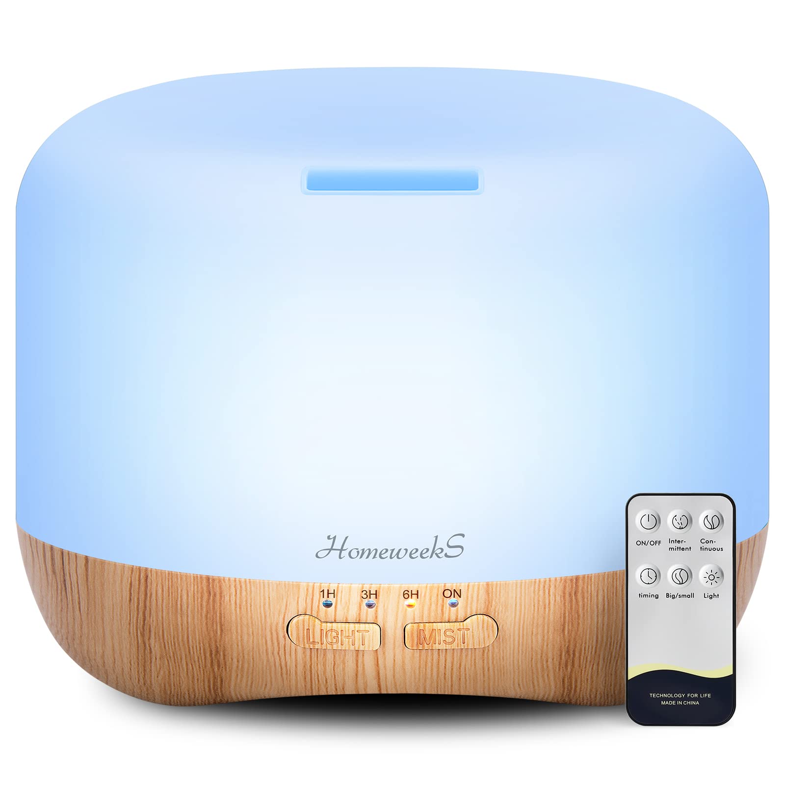 Homeweeks 300ml Essential Oil Diffuser  Quiet Aromatherapy Mist Diffusers for Essential Oils  Wood Grain Ultrasonic Oil Diffuser with Remote Control Timer  7 Colors Light for Bedroom (300ml)?-New