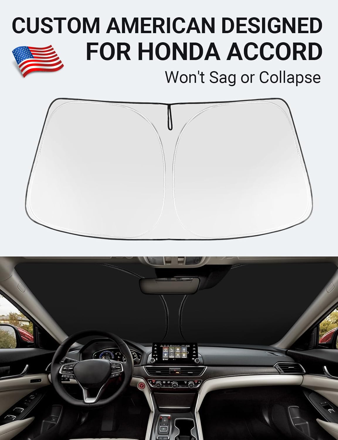 Proadsy 2025 Upgrade Windshield Sun Shade Custom Fit 2018-2025 Honda Accord (Not For 2022 Sport) 4-Layer Foldable Front Sunshade