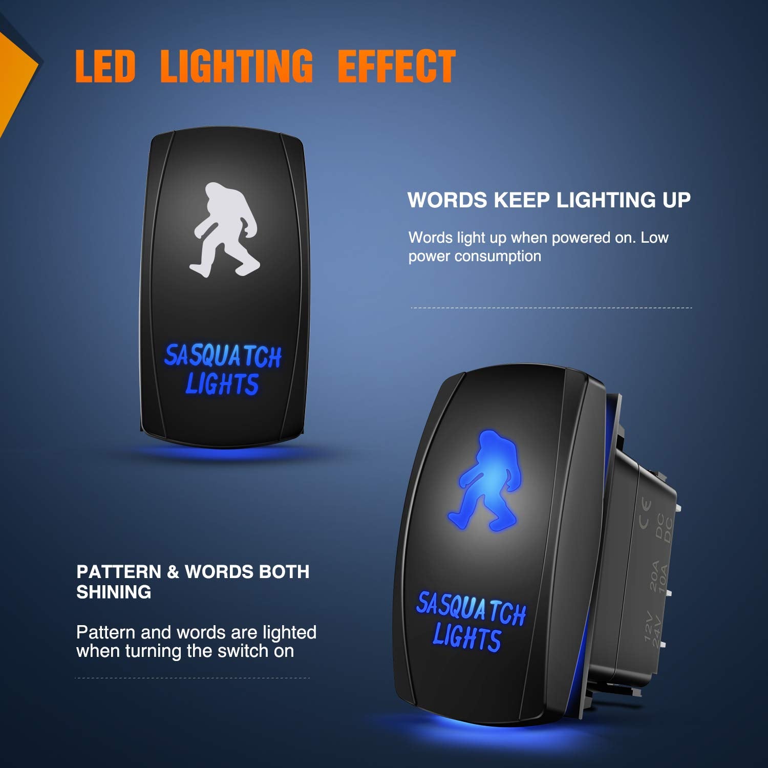 Nilight Sasquatch Lights Rocker Switch 5Pin Laser On/Off Led Light 20A/12V 10A/24V Switch Jumper Wires Set For Jeep Boat Trucks