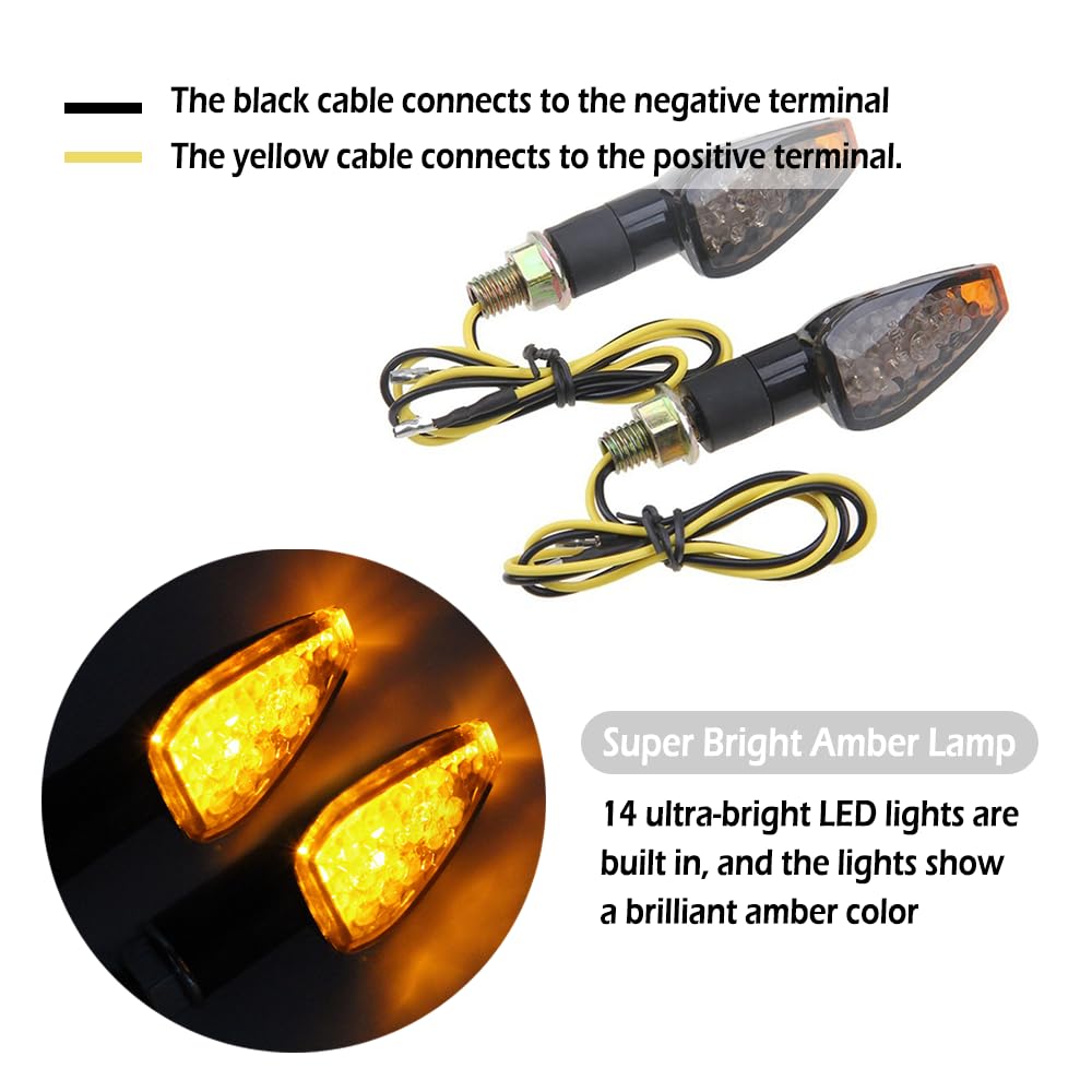 4Pcs Motorcycle Turn Signals - 14Led 12V Bright Amber Lamp Motorcycle Blinkers - Front/Rear Universal Motorcycle Turn Signal Lig