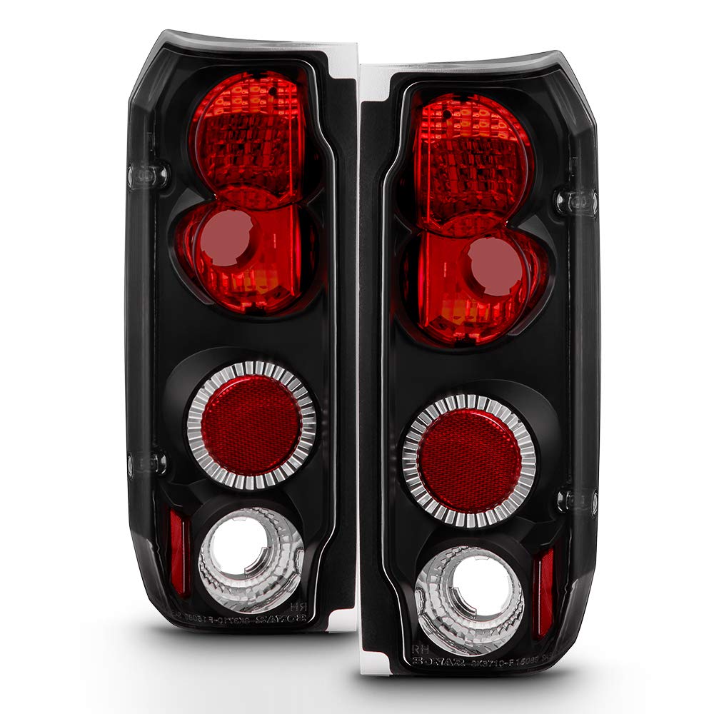 Acanii - For 1987-1996 Ford F150 F250 F350 Bronco Black Rear Tail Lights Brake Lamps Pair Driver & Passenger Side