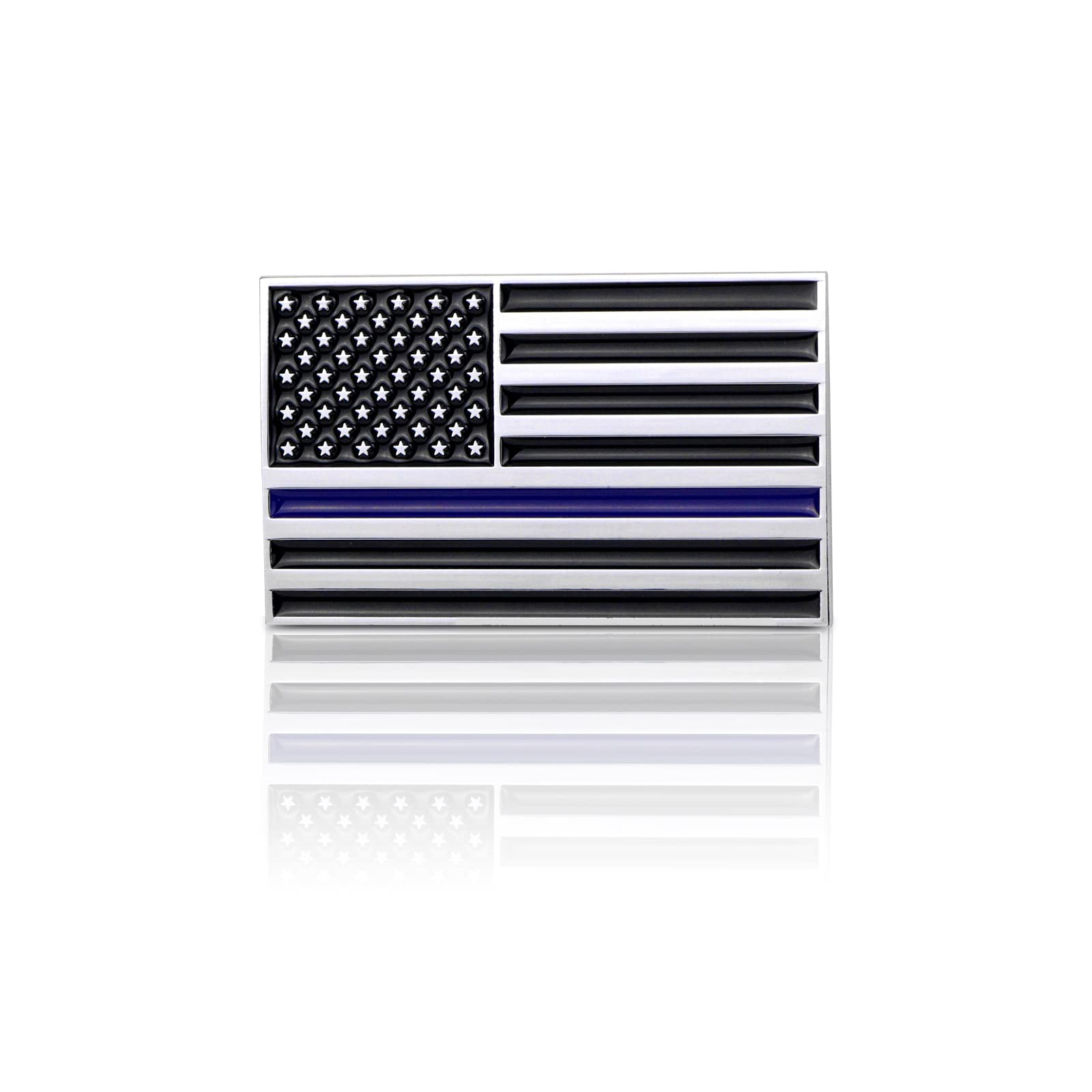 3D Thin Blue Line American Flag Car Emblem, 3.15'' X 2'' Usa Flag Metal Sticker, Support Police And Law Enforcement, Zinc Alloy