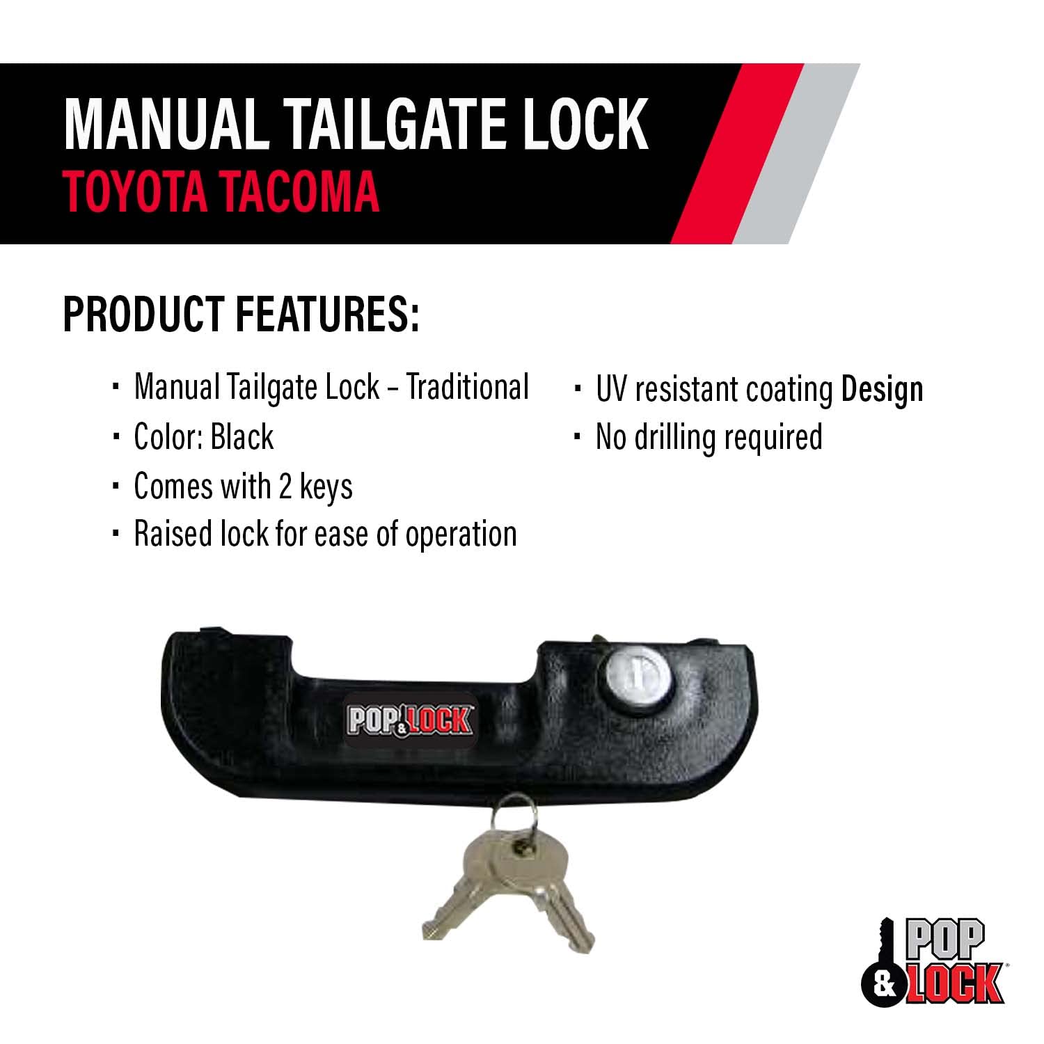 POP & Lock - Manual Tailgate Lock for Toyota Tacoma, Fits 1995 to 2004 Models, Anti Theft, Truck Tailgate Lock Replacement, Easy