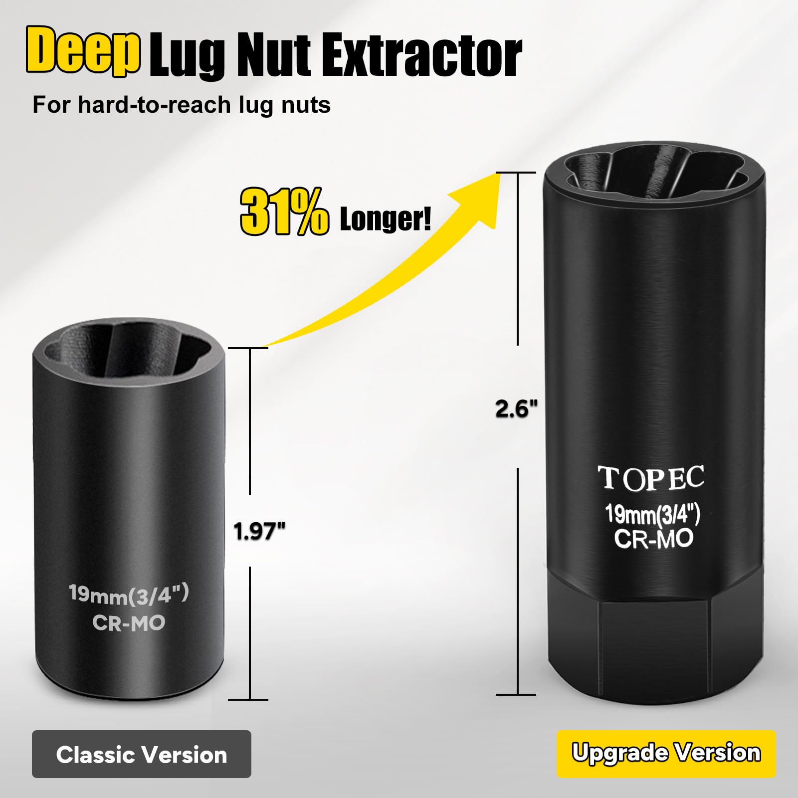 Topec 6PCS Deep Lug Nut Removal Tool, 1/2'' Drive Lug Nut Extractor Set, 17-22mm Wheel Lock Removal Kit, Spark Plug Extractor So