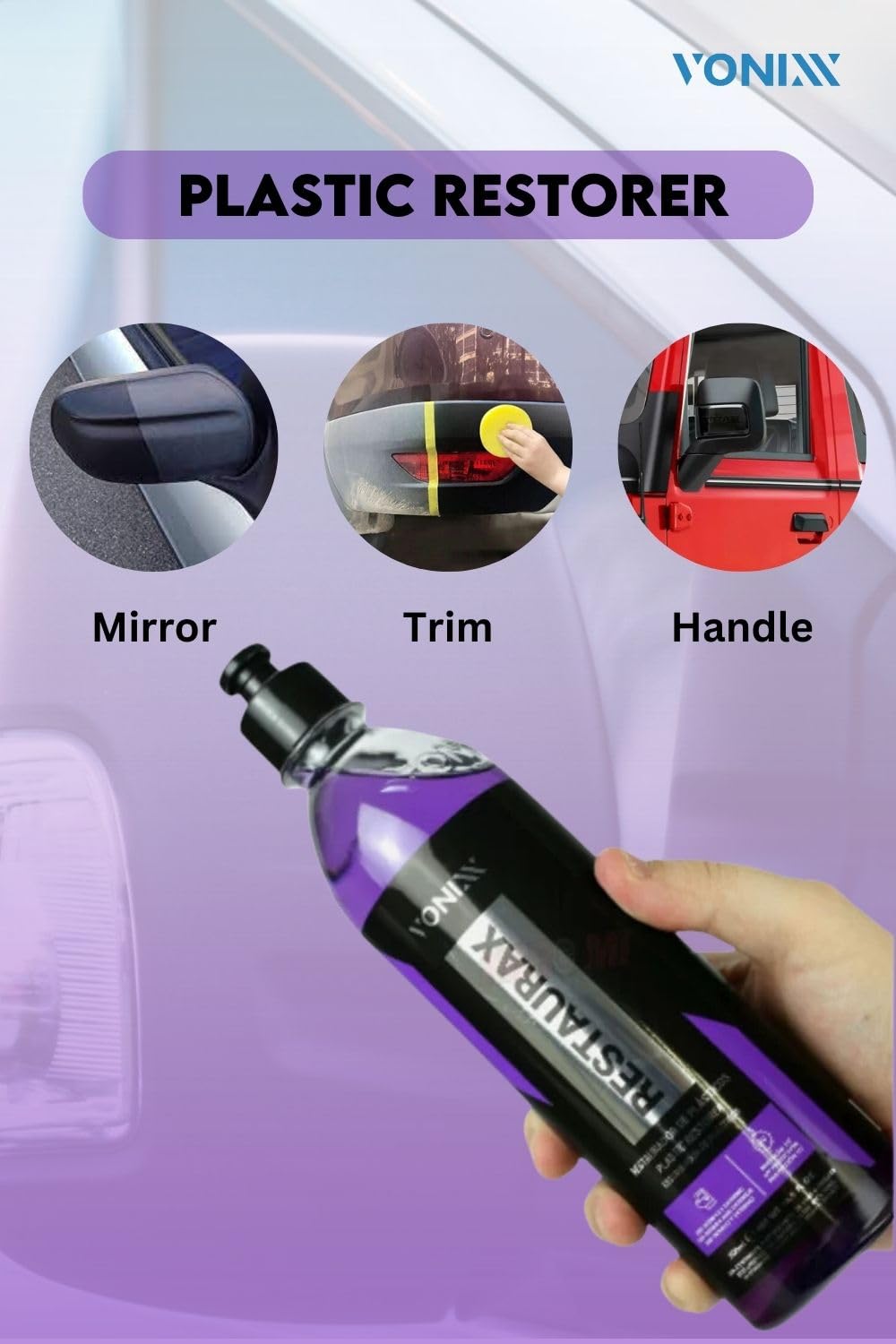 Vonixx Restaurax Plastic Surface Renewal & Protection Solution | Glossy Finish | Interior & Exterior Care | Long-Lasting Results