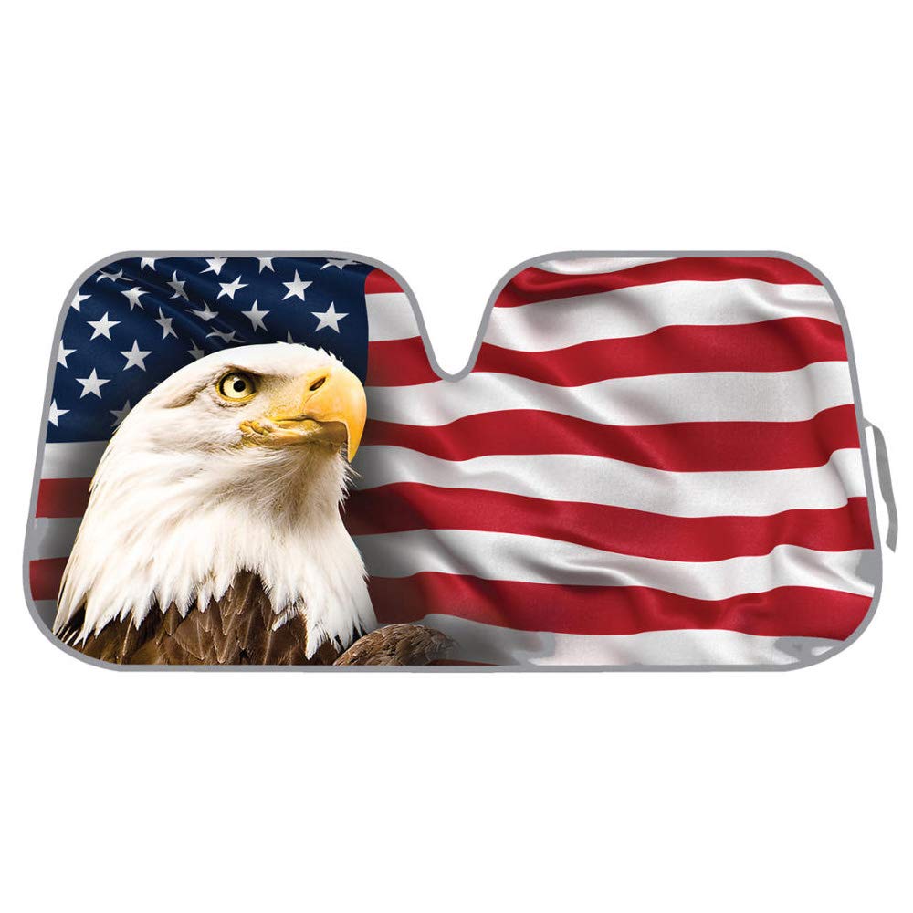 Bdk Usa Patriotic American Flag Sun Visor For Car Windshield Cover - Bald Eagle Truck Window Shade 4Th Of July Car Flag Sun Viso
