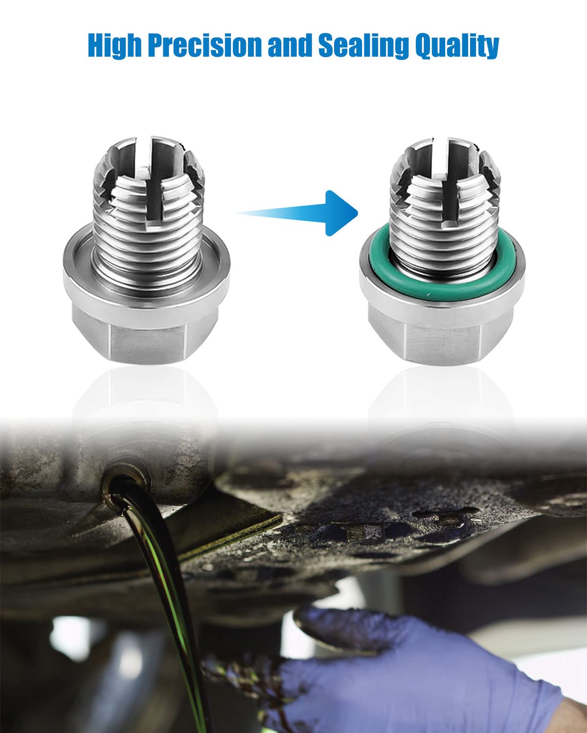 Tikscience M12.1-1.25 X 15Mm Oil Drain Plug Oversize Piggyback, Stainless Steel Self Tapping Oil Pan Thread Repair Kit With O-Ring