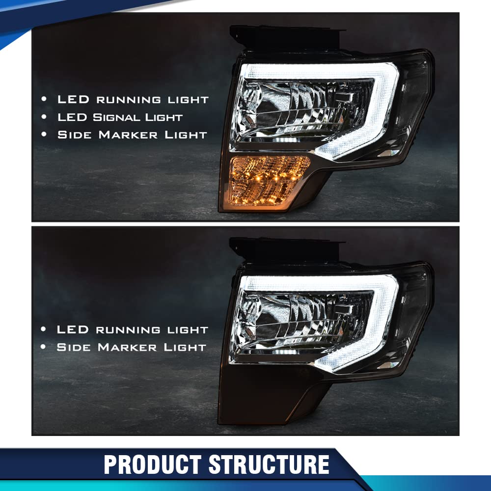 Pit66 Led Headlight Assembly Compatible With Ford F150 2009 2010 2011 2012 2013 2014 Driver & Passenger Headlamps Assemblies Cle