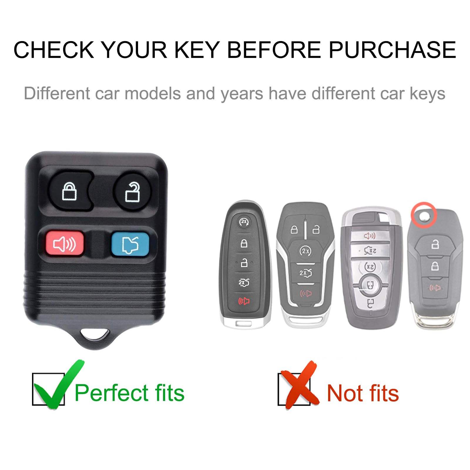 Cacarlike For Ford Key Fob Cover With Ford Keychain, Car Key Fob Case Compatible With Ford Mustang Edge Escape Expedition Explor