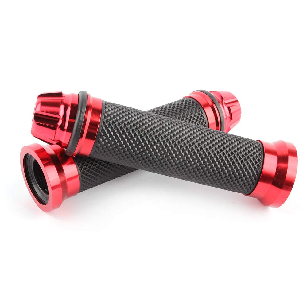 Motorcycle 7/8 '' Cnc Hand Grips Aluminum Rubber Gel Handlebar For Sport Bike(Red)