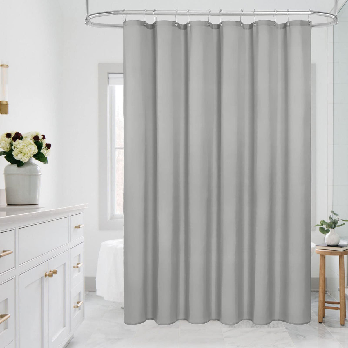 Mitovilla Extra Long Grey Shower Curtain Liner, Fabric Bath Curtain Liner With Hooks For Hotel Bathroom Decor, Water Proof, Machine Washable, 72 X 84 Inch