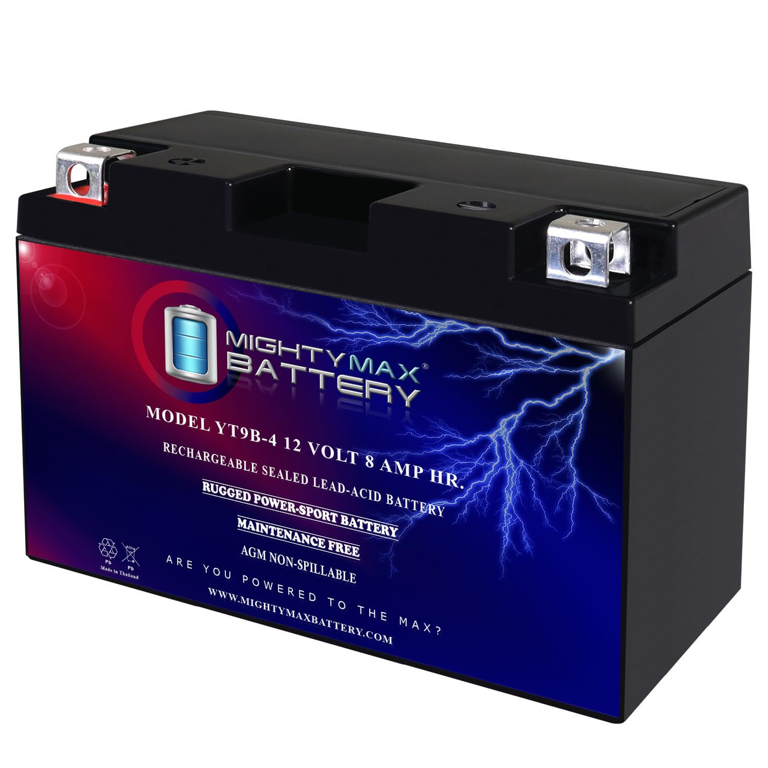 Mighty Max Battery Yt9B-4-12 Volt 8 Ah, 100 Cca, Rechargeable Maintenance Free Sla Agm Motorcycle Battery