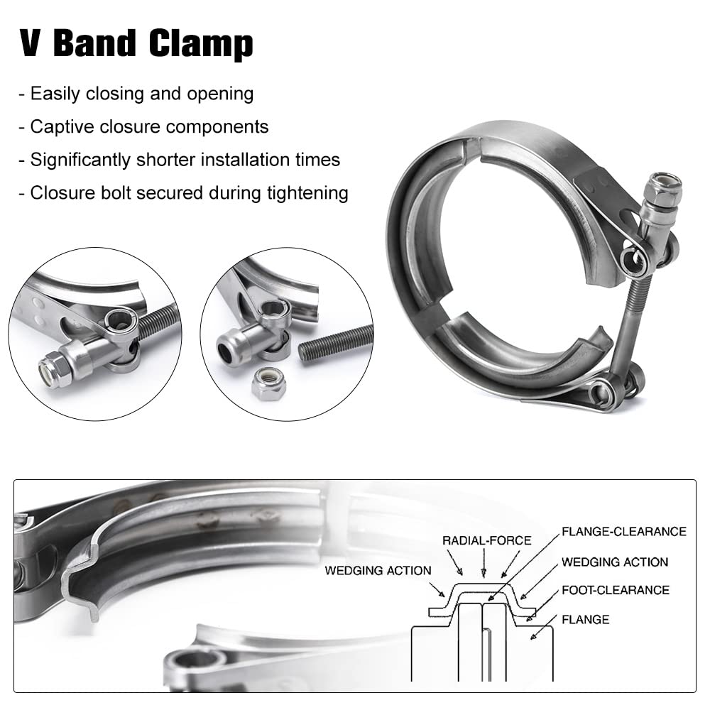 Ptnhz Universal Stainless Steel 2.0'' V Band Clamp For Turbo, Downpipes, Exhaust Systems(2.0''/2.5''/2.75''/3.0''/3.25''/3.5''/4