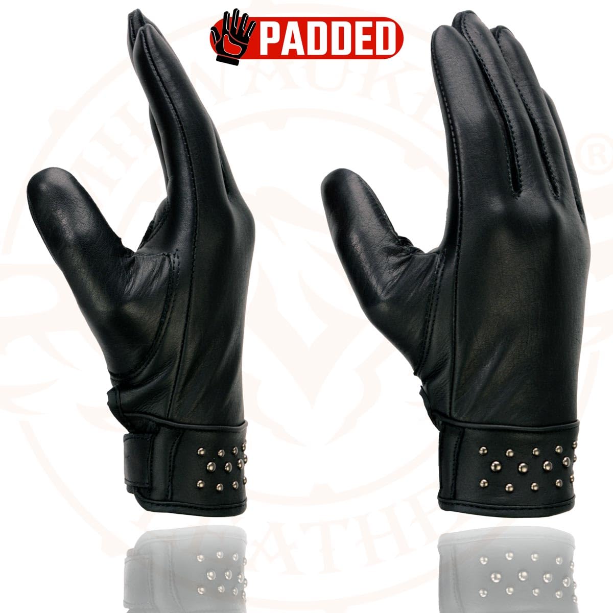 Milwaukee Leather MG7760 Women's Black Leather Gel Palm Lightweight Motorcycle Hand Gloves W/Stylish Wrist Detailing - Small