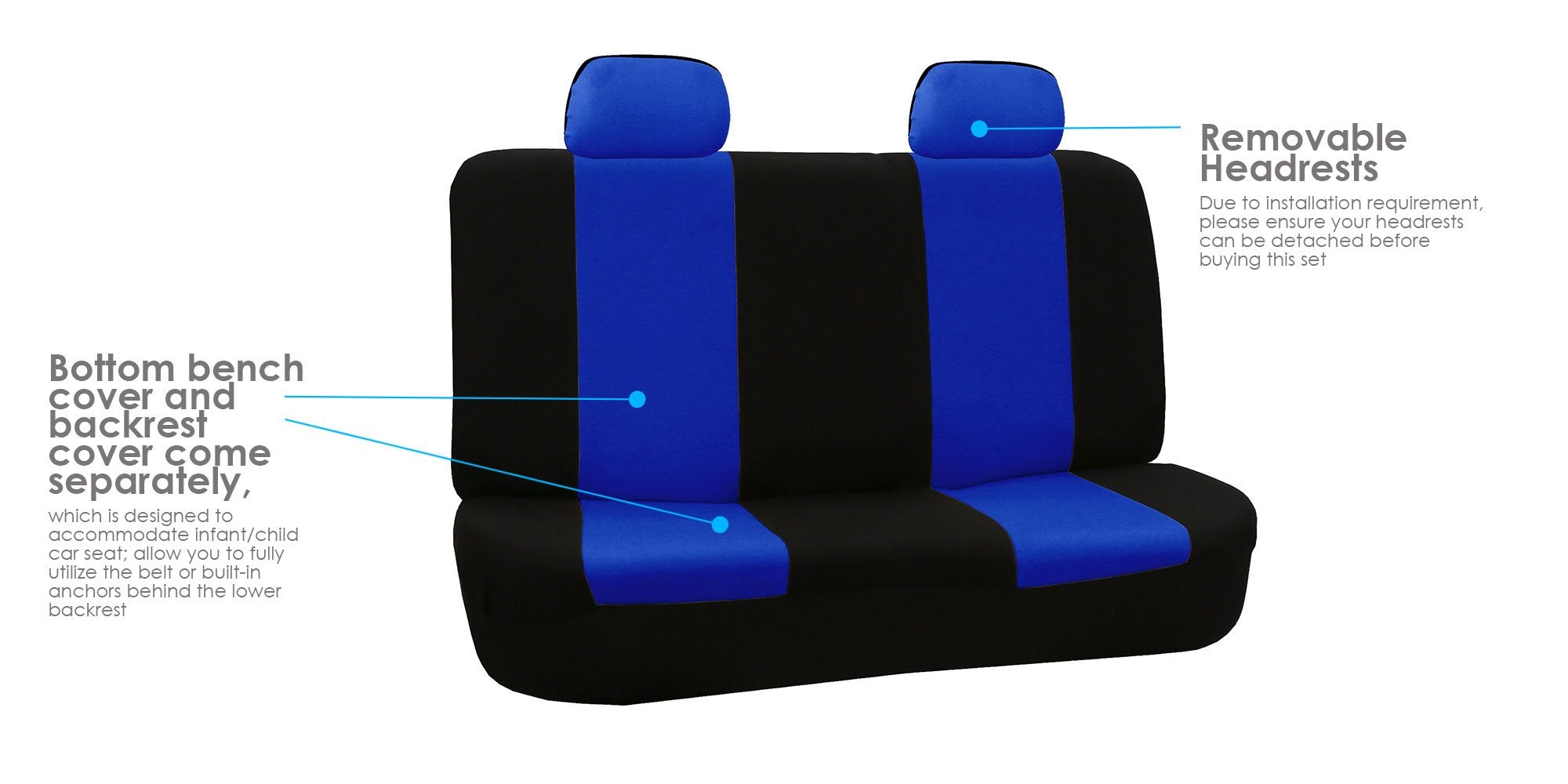 Fh Group Car Seat Cover Rear Seat Cover For Back Seat Cloth - Universal Fit For Cars With Solid Bench, Blue Car Seat Protector F