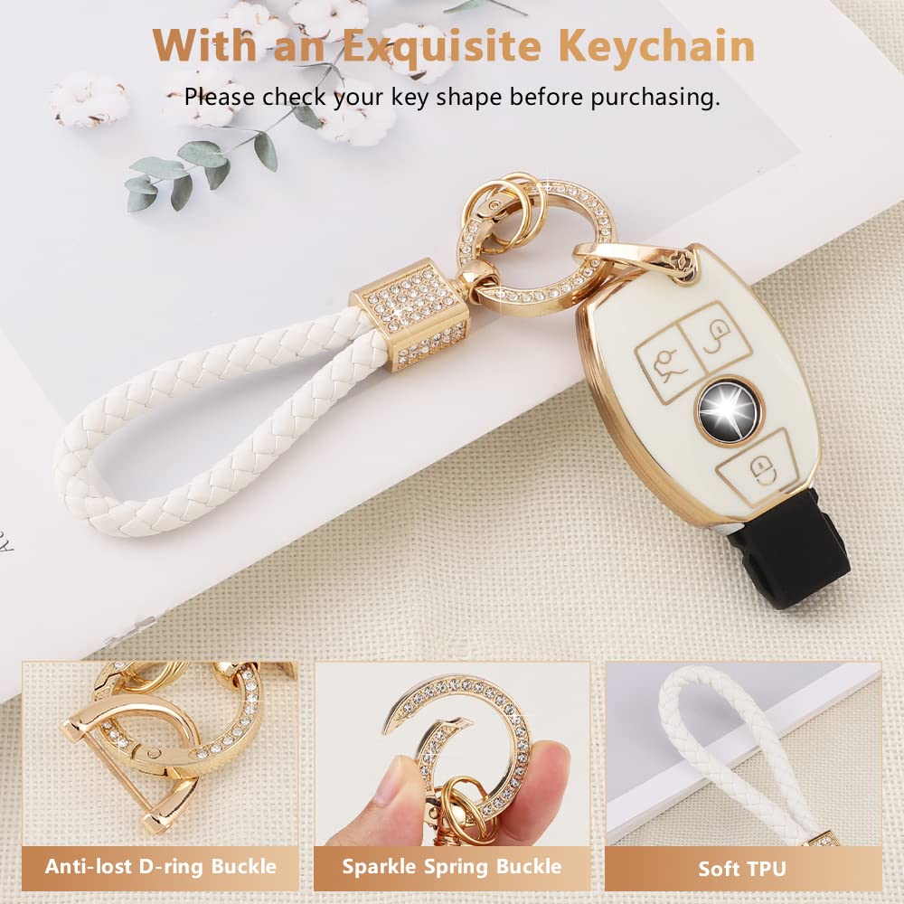 PIFOOG for Mercedes Benz Key Fob Cover Key Chain Girly Women TPU Keys Shell Case 3 Buttons Protector Accessories for Mercedes C